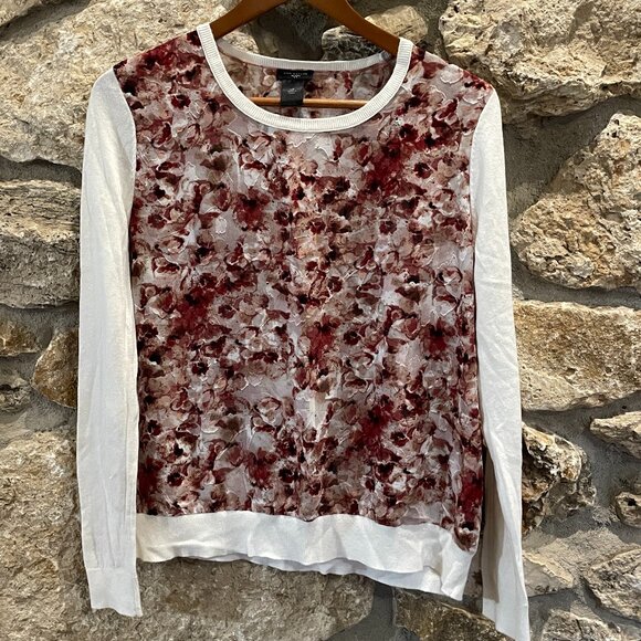 Ann Taylor Petite Shirt Sheer Floral Body with Lightweight Knit Sleeves Size LP - Picture 1 of 5